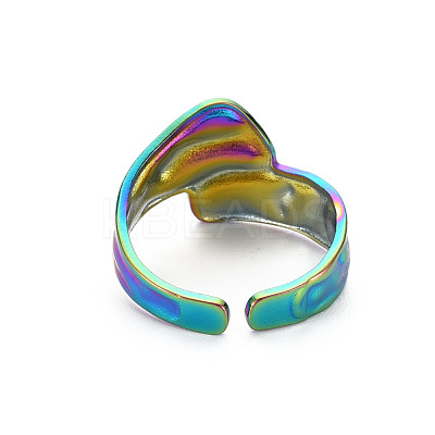 Rainbow Color 304 Stainless Steel Irregular Wide Band Open Cuff Ring for Women RJEW-N038-049M-1