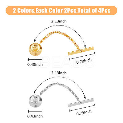 4Pcs 2 Colors Men's Brass Tie Tack Clutch with Chain KK-FH0007-42-1