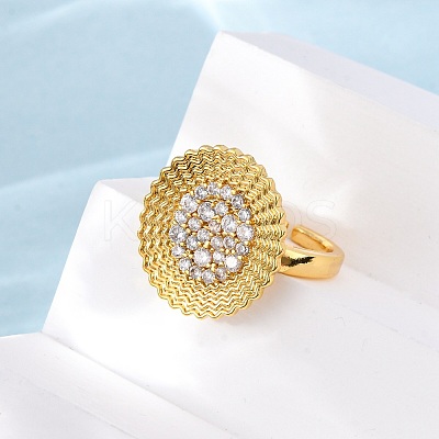 Brass Micro Pave Cubic Zirconia Cuff Rings RJEW-D323-04G-1