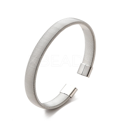 Non-Tarnish 304 Stainless Steel Flat Snake Chains Shape Open Cuff Bangle for Women BJEW-C0033-05P-1