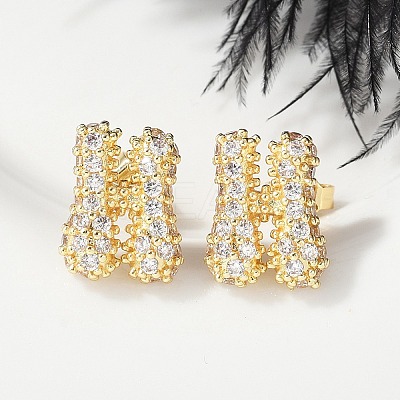 Brass Micro Pave Cubic Zirconia Stud Earrings EJEW-Z091-04G-H-1