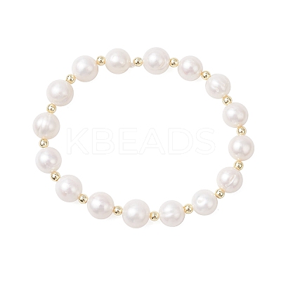 Natural Cultured Freshwater Pearl Round Beaded Stretch Bracelets for Women BJEW-JB12126-1