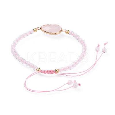 Adjustable Natural Rose Quartz Braided Bead Bracelets BJEW-JB04559-04-1