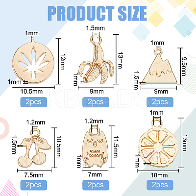 12Pcs 6 Styles Brass Charms KK-BC0010-13-1