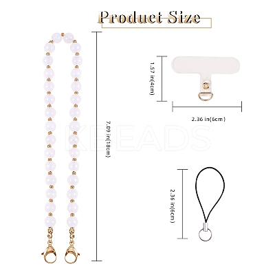 Natural Malaysia Jade & 304 Stainless Steel Round Beaded Mobile Straps HJEW-SW00043-05-1