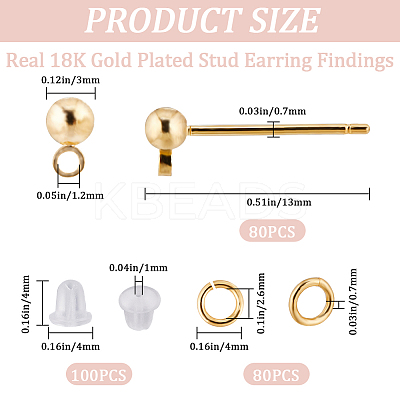 80Pcs Brass Stud Earrings Findings DIY-CN0002-89-1