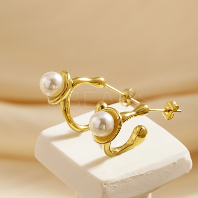 304 Stainless Steel Imitation Pearl C-shape Stud Earrings for Women DY3923-4-1