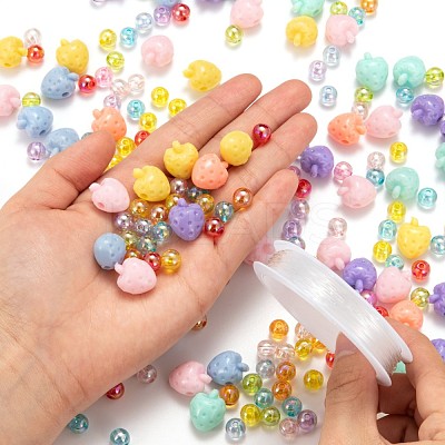 380Pcs Strawberry & Round Acrylic Beads with 1 Roll Clear Elastic Crystal Thread DIY-LS0001-08-1