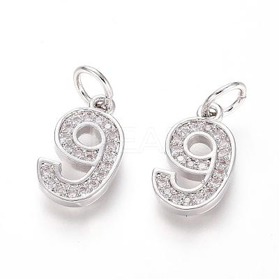Brass Micro Pave Clear Cubic Zirconia Charms ZIRC-L092-09-P-1