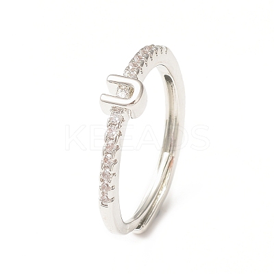 Clear Cubic Zirconia Initial Letter Adjustable Ring RJEW-C052-01P-U-1