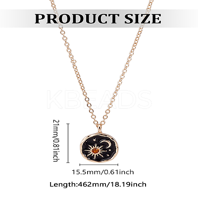 1Pc Alloy Black Enamel Moon Sun Pendant Necklaces NJEW-LP0002-94G-1