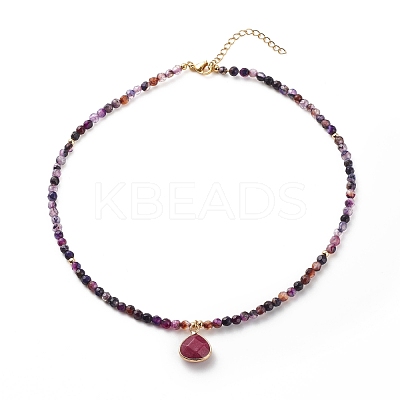 Teardrop Pendant Necklace with Round Beaded Chains NJEW-JN03921-1