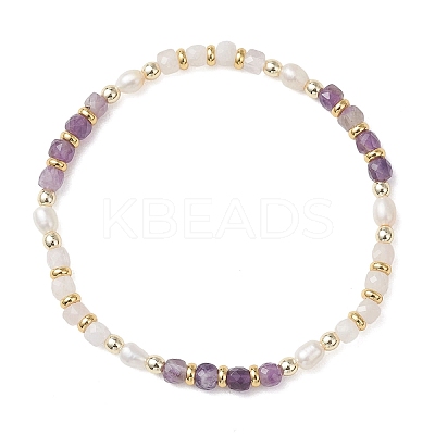 Natural Gemstone & Cultured Freshwater Pearl Cube & Rice Beaded Stretch Bracelets for Women BJEW-JB13390-1