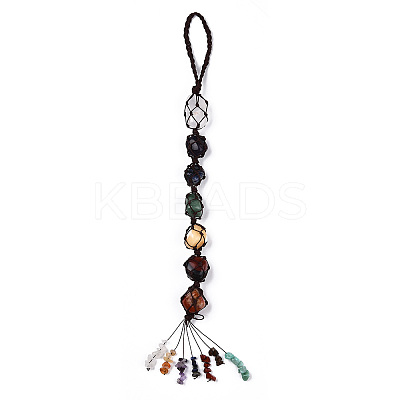 Nylon Thread Woven Natural Irregular Raw 7 Chakra Stones Curtain Tiebacks MAKN-YWC0001-03-1