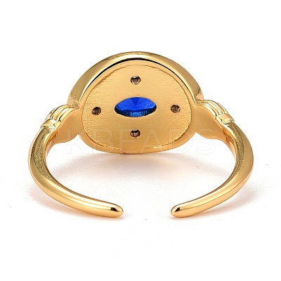 Real 18K Gold Plated Brass Cubic Zirconia Cuff Ring RJEW-C014-02-1