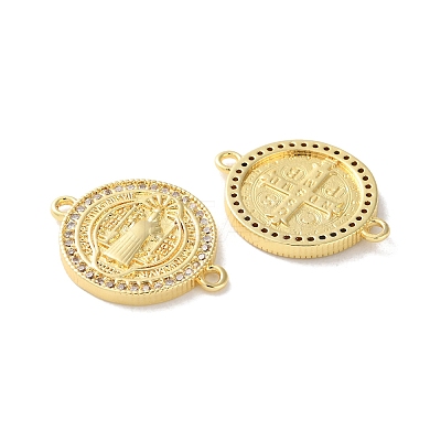 Rack Plating Brass Cubic Zirconia Saint Benedict Connector Charm KK-C084-01G-G-1