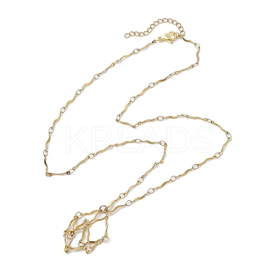 304 Stainless Steel Wavy Bar Link Chain Macrame Pouch Necklace Making NJEW-JN05061-01-1