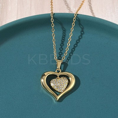 Brass Heart Pendant 304 Stainless Steel Chain Necklaces for Women NJEW-D341-03G-1