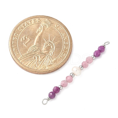 Faceted Round Natural Ruby & Pink Tourmaline & Potato Natural Cultured Freshwater Pearl Beaded Connector Charms PALLOY-JF03532-09-1