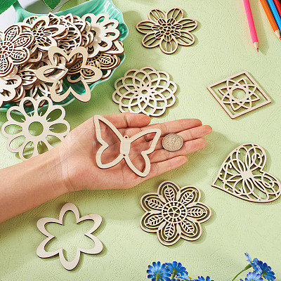 24pcs 12 Styles Unfinished Natural Poplar Wood Filigree Joiners Links WOOD-TA0001-81-1