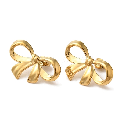 Ion Plating(IP) 304 Stainless Steel Bowknot Stud Earrings EJEW-C114-33G-1