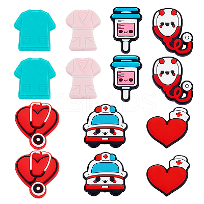14Pcs 7 Style Hospital Theme Food Grade Eco-Friendly Silicone Focal Beads SIL-GA0003-30-1