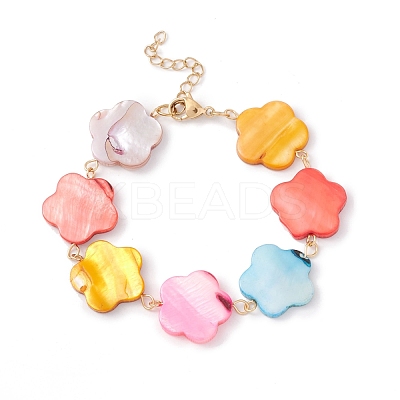Natural Shell Flower Link Chain Bracelet BJEW-C015-09G-1
