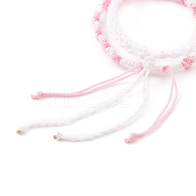 2Pcs 2 Colors Peach Blossom Braided Cord Bracelet BJEW-JB07610-02-1