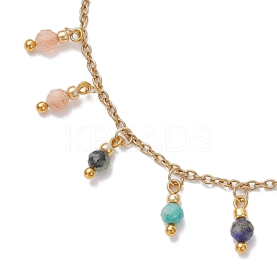 3mm Round Faceted Natural Amethyst & Lapis Lazuli & African Turquoise(Jasper) & Sunstone & Ruby/Red Corundum Charm Bracelets BJEW-JB10595-1