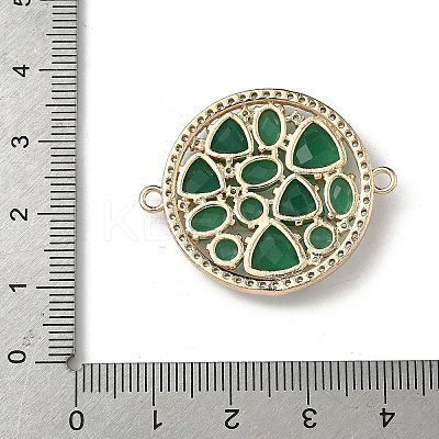 Brass Micro Pave Clear Cubic Zirconia and Glass Flat Round Connector Charms KK-I276-33G-1