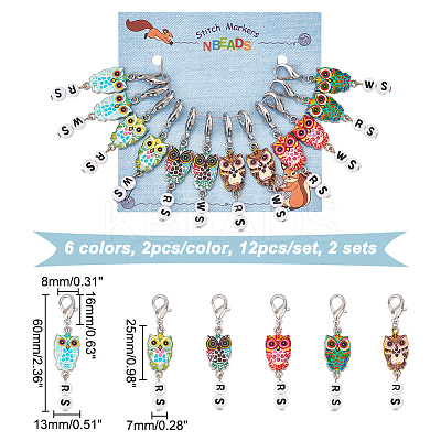 Alloy Enamel & Acrylic Pendant Locking Stitch Markers HJEW-AB00179-1