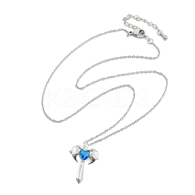 Brass Cubic Zirconia Wing Cross Pendant Necklaces for Women NJEW-C067-07P-02-1