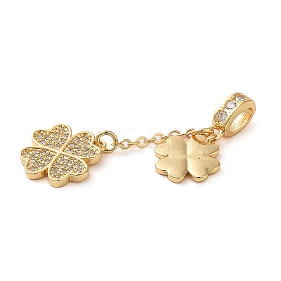 Brass Micro Pave Clear Cubic Zirconia European Dangle Charms KK-G483-13G-1