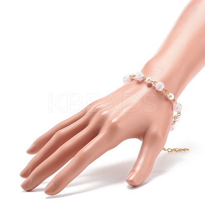 Bling Glass & Imitation Pearl Round Beaded Bracelet for Women BJEW-JB08591-1