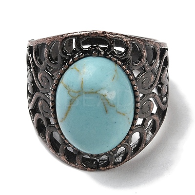 Synthetic Turquoise Oval Adjustable Rings RJEW-K271-06R-24-1