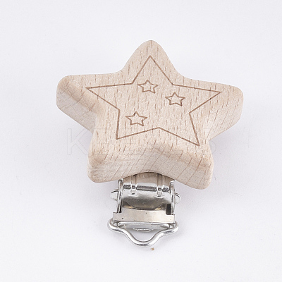 Beech Wood Baby Pacifier Holder Clips WOOD-T015-19-1