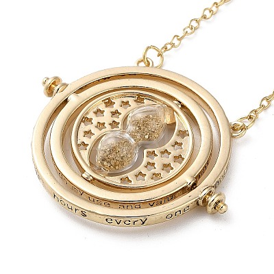 Rotated Hourglass Flat Round Alloy Pendant Necklaces for Women NJEW-G131-01D-1