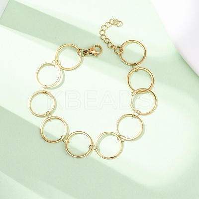 304 Stainless Steel Ring Link Chain Bracelets BJEW-P373-02C-G-1