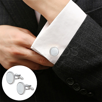 2 Pairs 2 Styles Natural Shell Cufflinks for Men FIND-WR0010-95-1