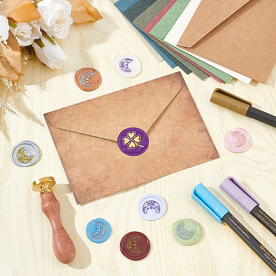 Brass Wax Seal Stamps with Wood Handle AJEW-WH0412-0148-1