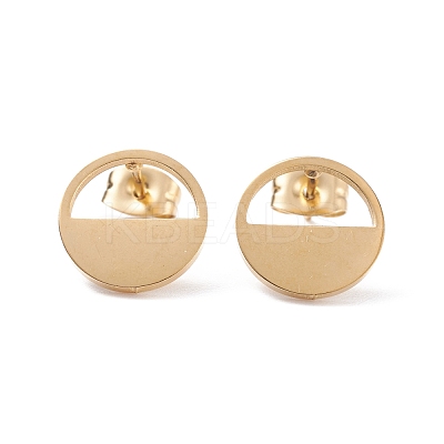 Half Round Hollow 304 Stainless Steel Stud Earrings for Women EJEW-Z017-01G-1