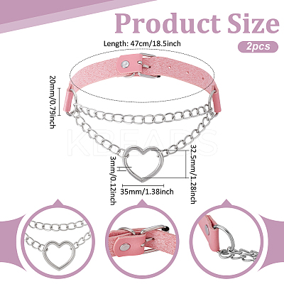 2Pcs Alloy Heart Link PU Leather Punk Choker Necklaces for Women NJEW-UN0001-70B-1