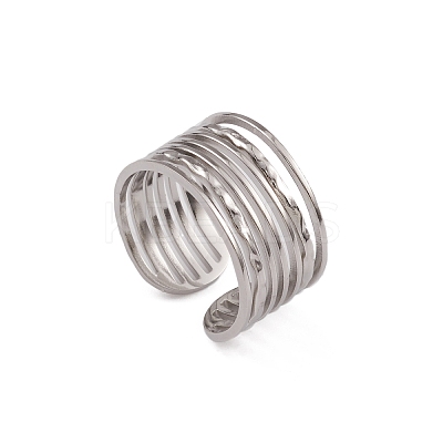 Non-Tarnish 304 Stainless Steel Multi Line Open Cuff Rings for Women RJEW-G285-10P-1
