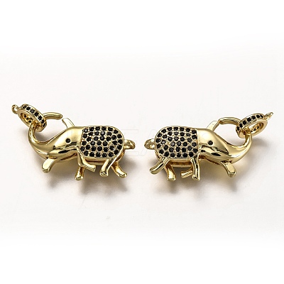 Brass Micro Pave Black Cubic Zirconia Lobster Claw Clasps ZIRC-I052-05G-1