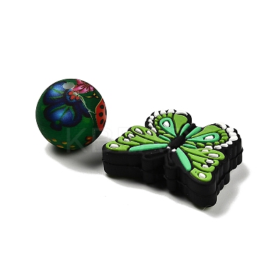 25Pcs Butterfly & Round Silicone Focal Beads SIL-L005-02C-1