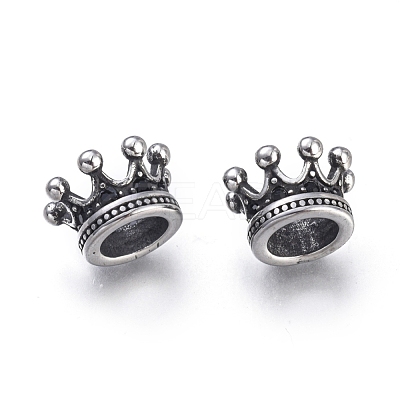 Crown 304 Stainless Steel with Cubic Zirconia European Beads STAS-F243-34AS-1