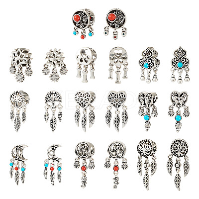 20Pcs 10 Styles Tibetan Style Alloy European Dangle Charms FIND-KS0001-30-1