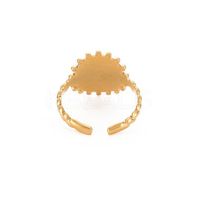 Ion Plating(IP) 304 Stainless Steel Flat Round with Heart Open Cuff Ring for Women RJEW-S405-202G-1