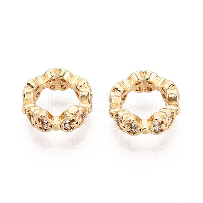 Brass Micro Pave Clear Cubic Zirconia European Beads KK-N275-03G-1