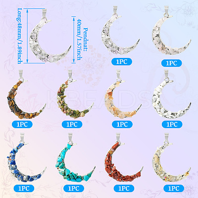 10Pcs Moon Alloy Natural & Synthetic Gemstone Pendants PALLOY-TAC0147-1